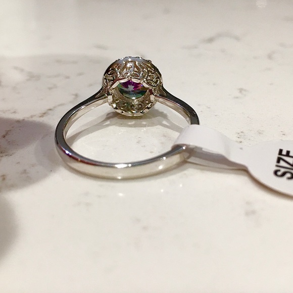 925 S Silver Rainbow and White Topaz Ring sz 9 - Picture 9 of 15